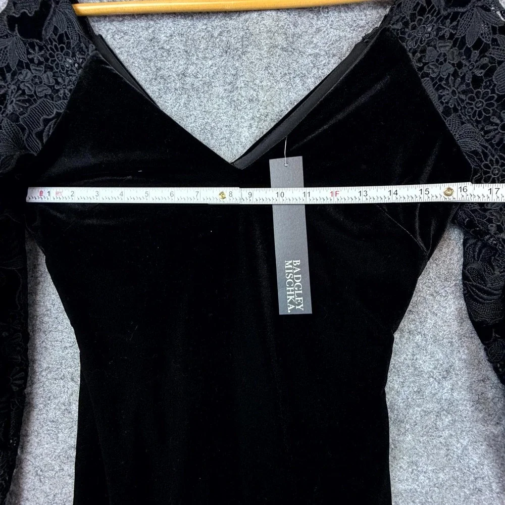 Badgley Mischka Cocktail Dress Womens 4 Black Velvet Lace Goth‎ Formal Evening